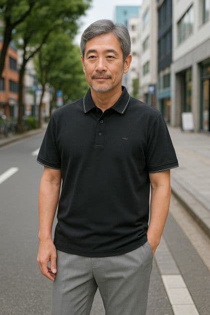 50代メンズファッション 上質素材 【ラインアクセント ・ポロシャツ】