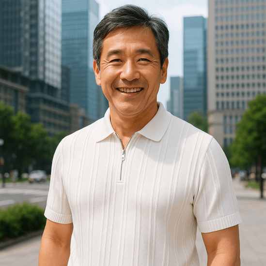 50代メンズファッション 上品ストライプ 【ハーフジップポロシャツ】3カラー