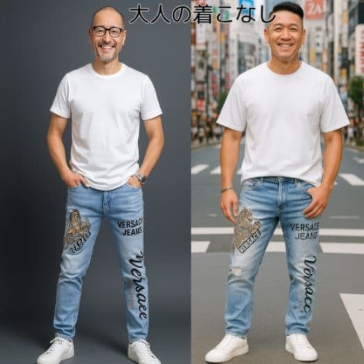 50代メンズファッション パンツ/ズボン デザイン刺繍入り【スリムテーパード・ジーンズ】