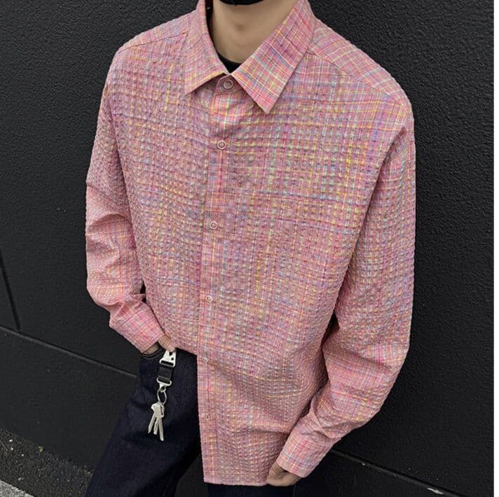 50代メンズファッション 【大人の格子柄長袖シャツ】 全3色展開