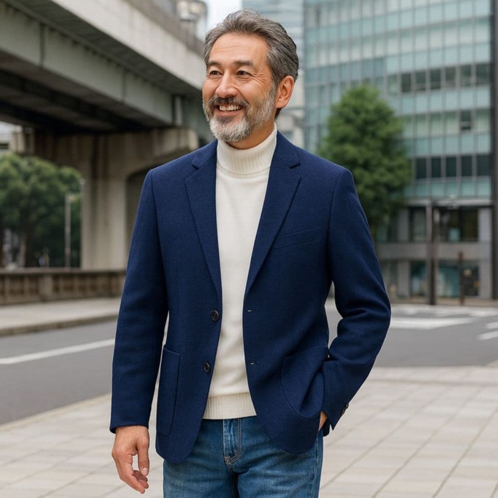 50代メンズファッション 上品な織り柄【テーラードジャケット】