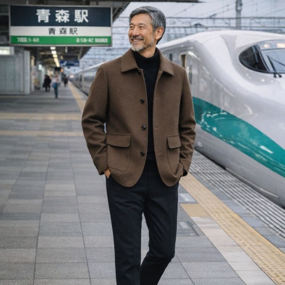 50代メンズファッション 上品なウール【テーラード・ジャケットコート】ブラウン/ブラック 在庫少