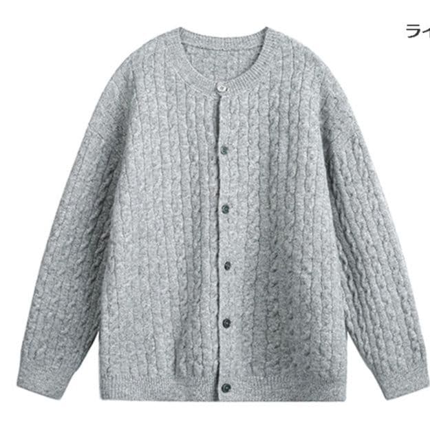 50代メンズファッション ケーブル編み【丸首カーディガン】