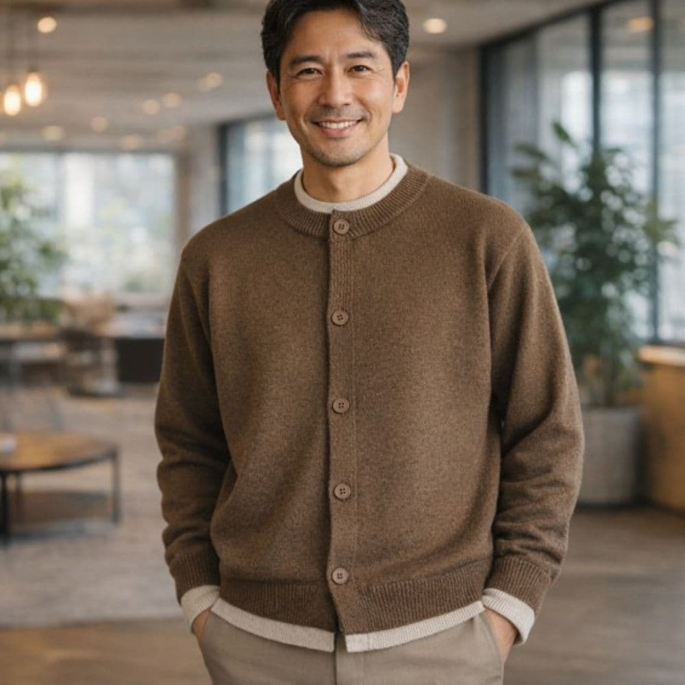 50代メンズファッション 春の【デザインニットカーディガン】