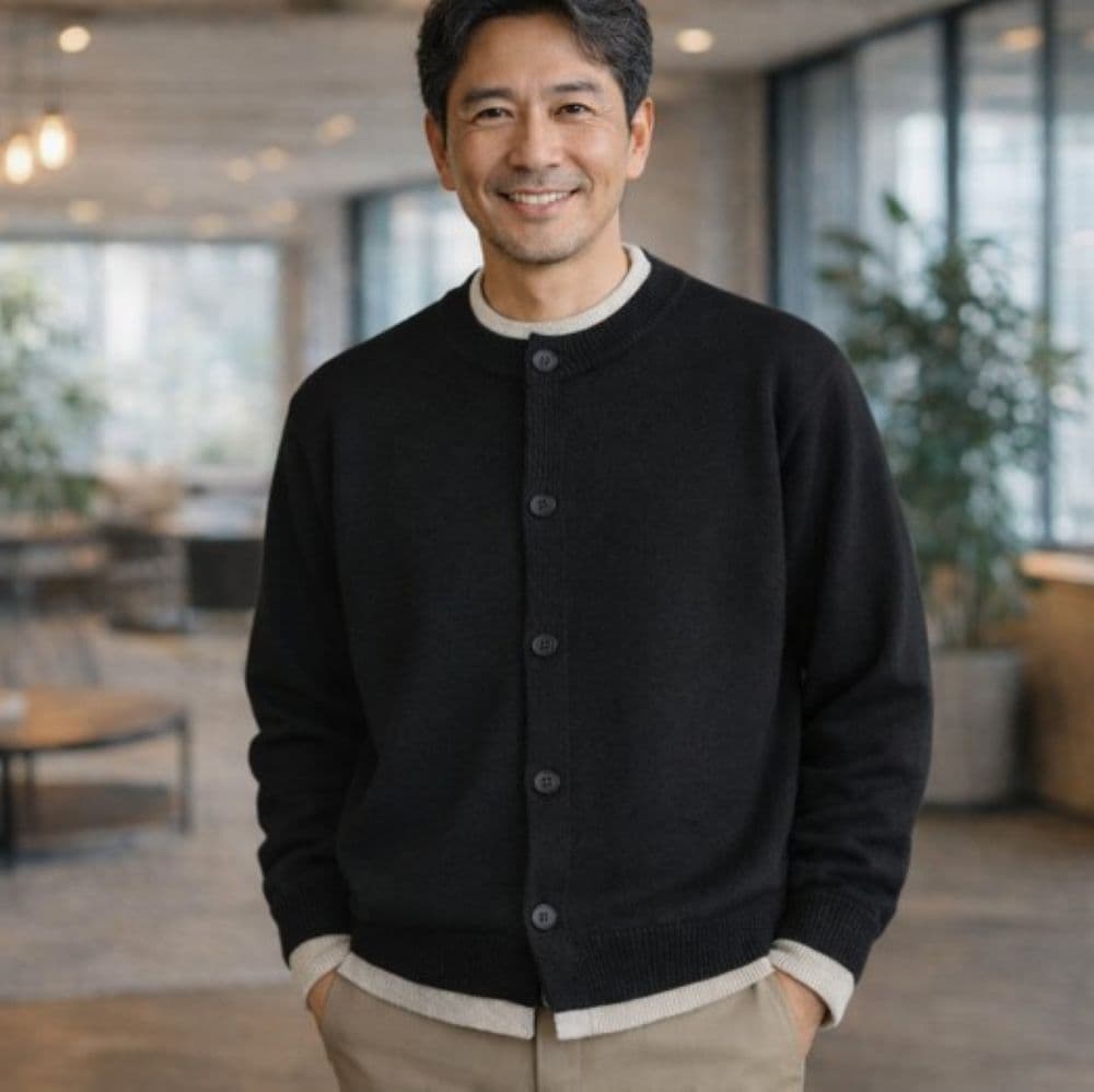 50代メンズファッション 春の【デザインニットカーディガン】