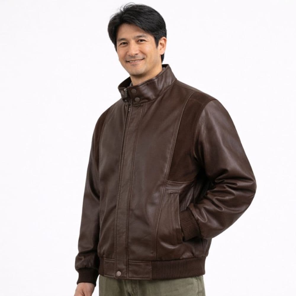 50代メンズファッション リブ仕様【上質スタンドカラー革ジャン】
