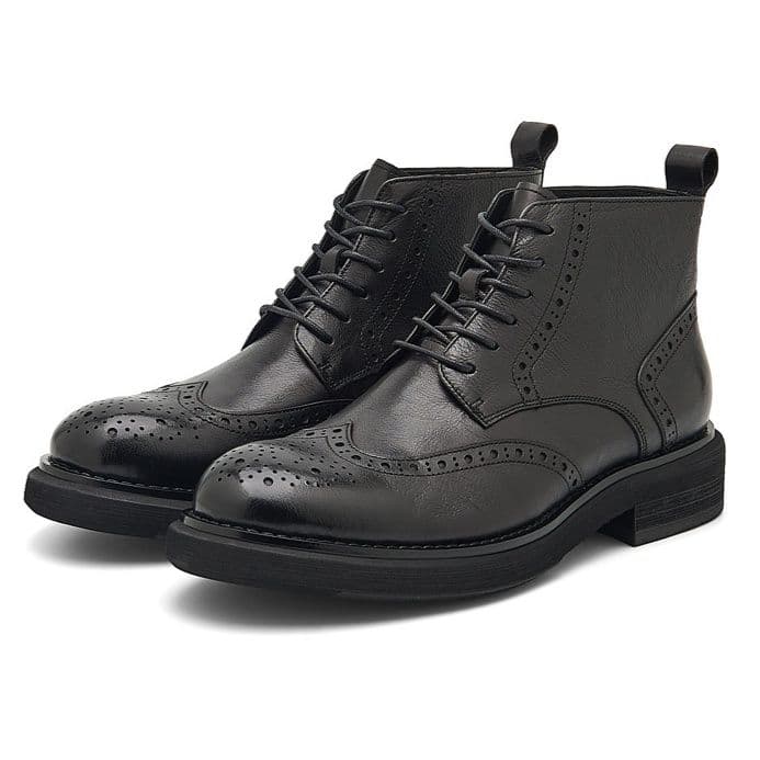 50代メンズファッション 【 本革ウイングチップ編み上げブーツ】 厚底3.5cm