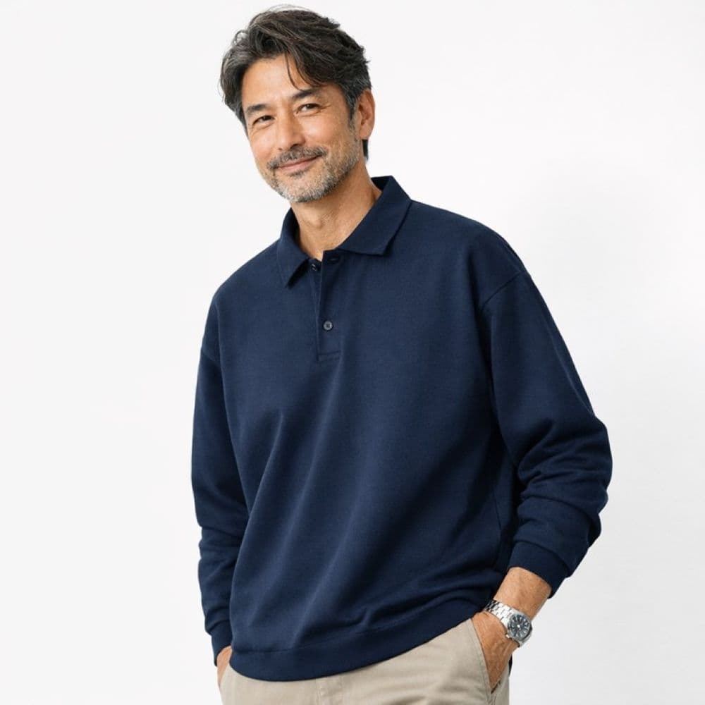 50代メンズファッション 春向け【コットン長袖ポロシャツ】 全5色
