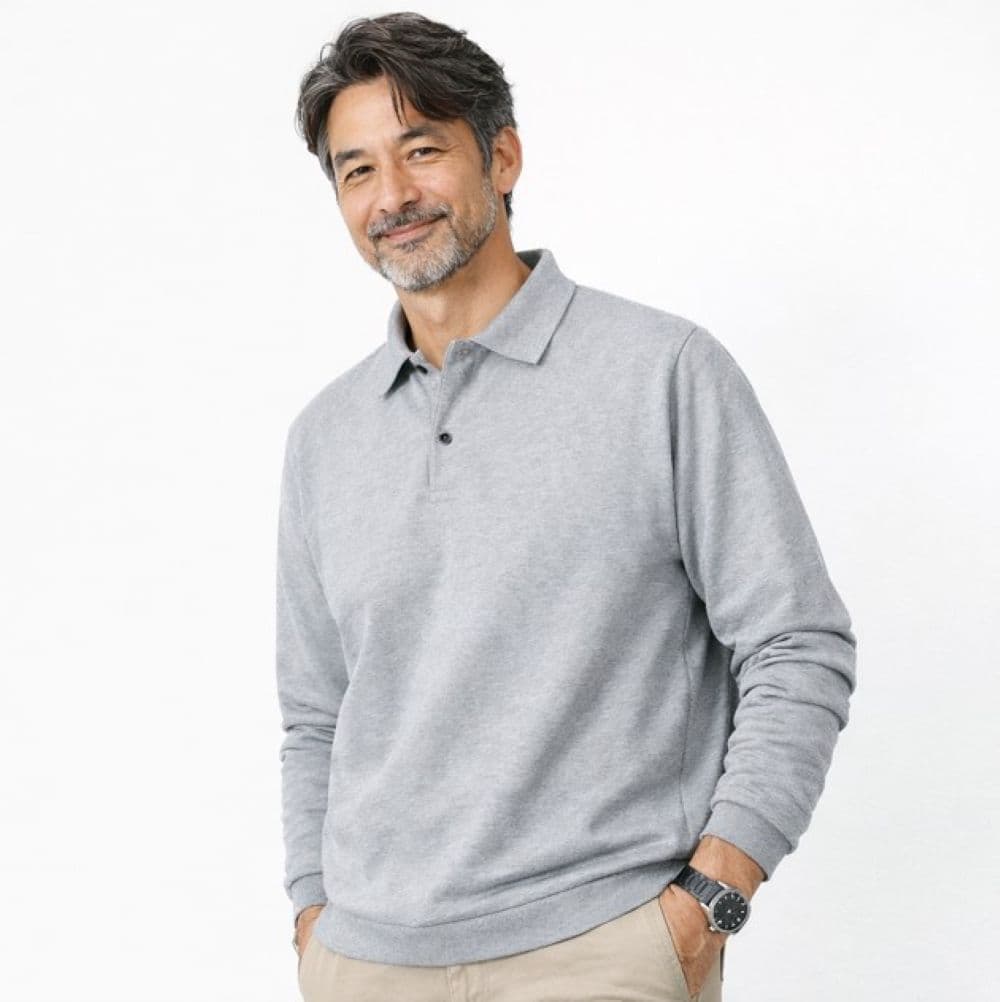 50代メンズファッション 春向け【コットン長袖ポロシャツ】 全5色