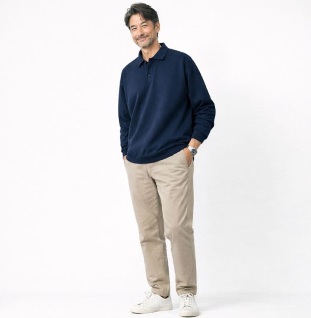 50代メンズファッション 春向け【コットン長袖ポロシャツ】 全5色