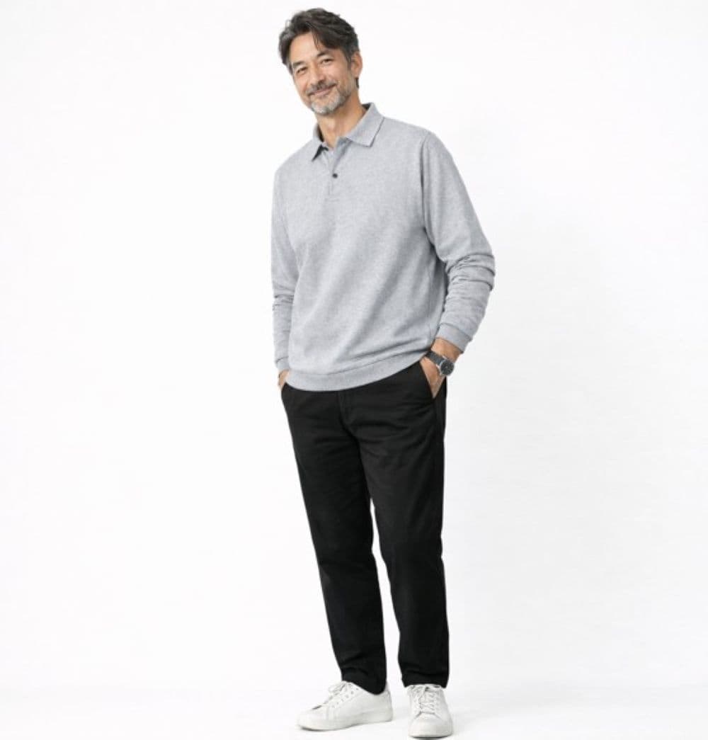 50代メンズファッション 春向け【コットン長袖ポロシャツ】 全5色