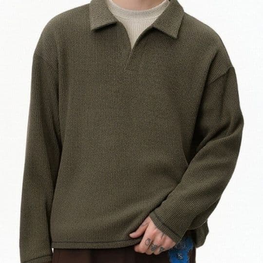 50代メンズファッション 【ビンテージ風襟付きニット】重ね着風