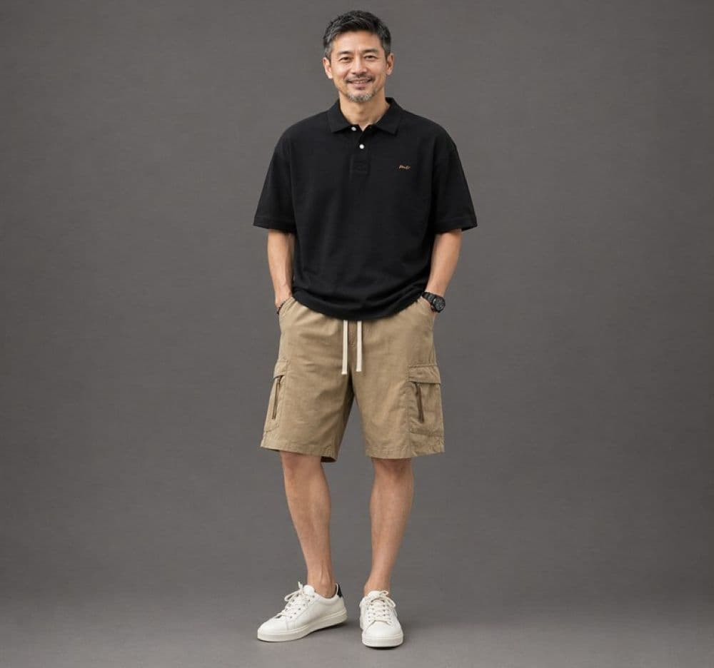50代メンズファッション 【カーゴポケット付きハーフパンツ】