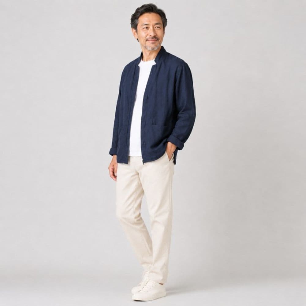 50代メンズファッション 【麻ジップアップジャケット】