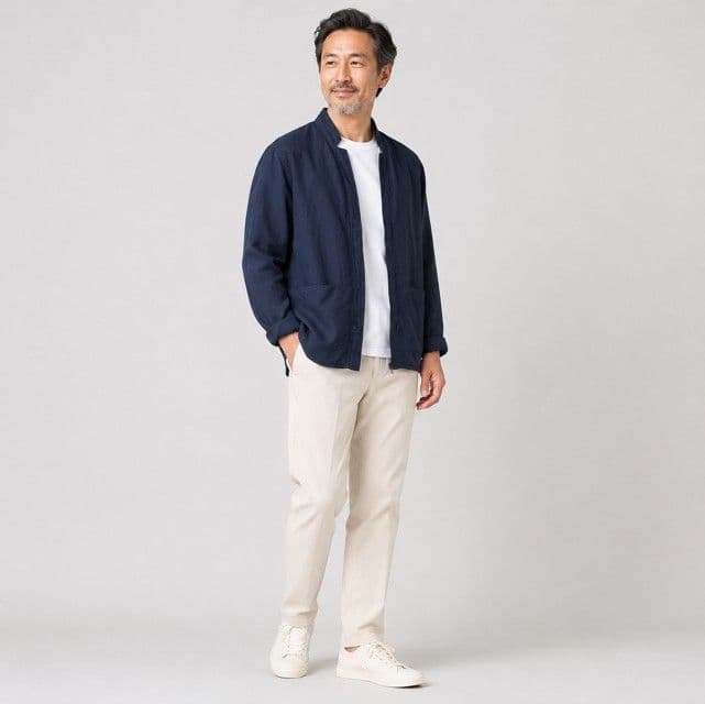 50代メンズファッション 【麻ジップアップジャケット】