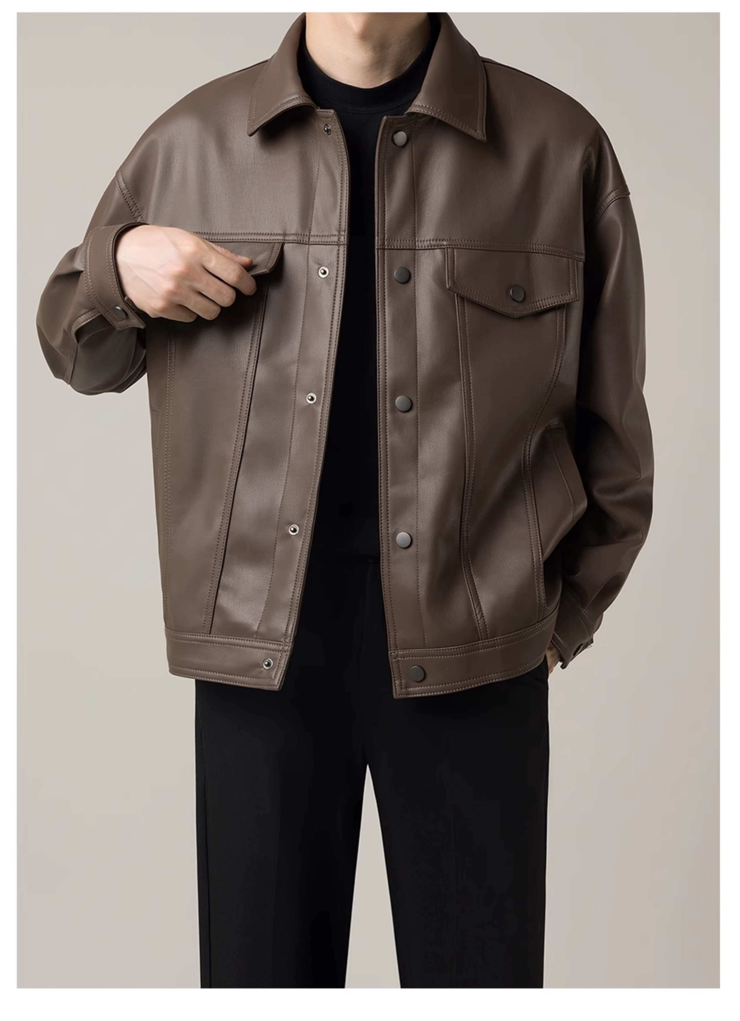 50代メンズファッション アウター なめらか上質【レザーライダースジャケット】