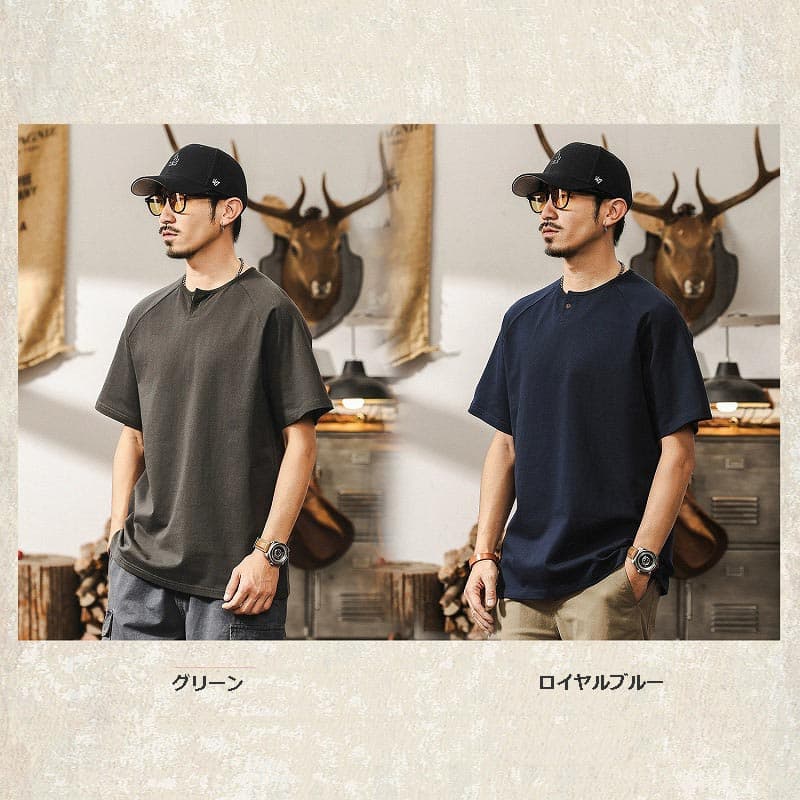 50代メンズファッション【 ヘンリーネック半袖シャツ】4XLサイズあり