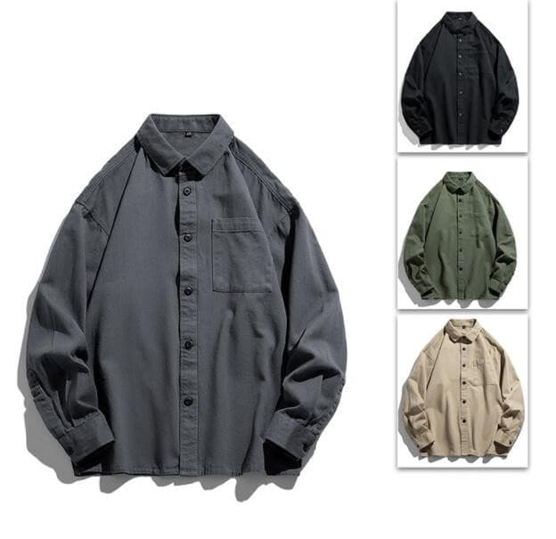 50代メンズファッション 上品な大人の普段着用【襟付き無地長袖シャツ】