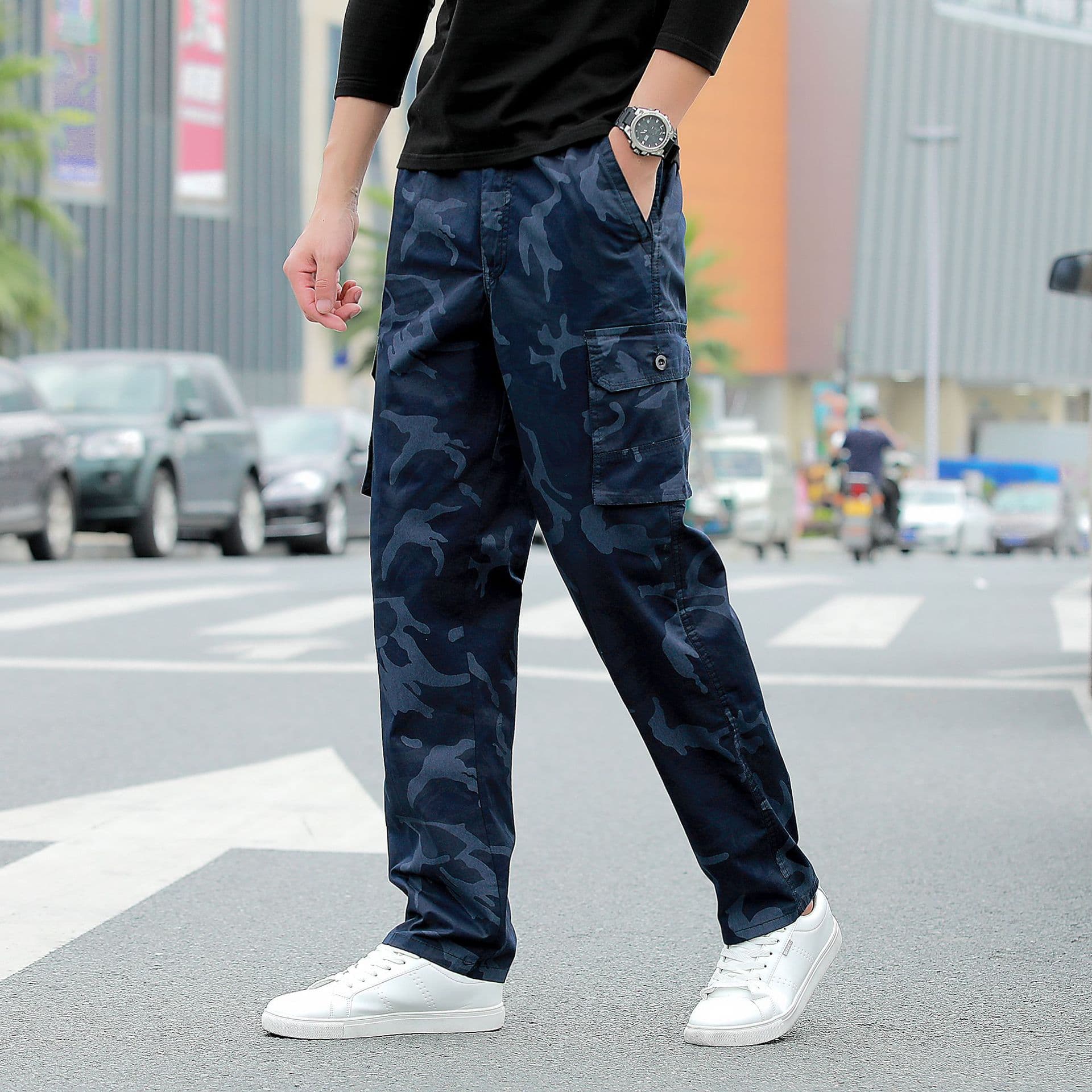 50代メンズファッション パンツ/ズボン ゆったり迷彩カーゴパンツ