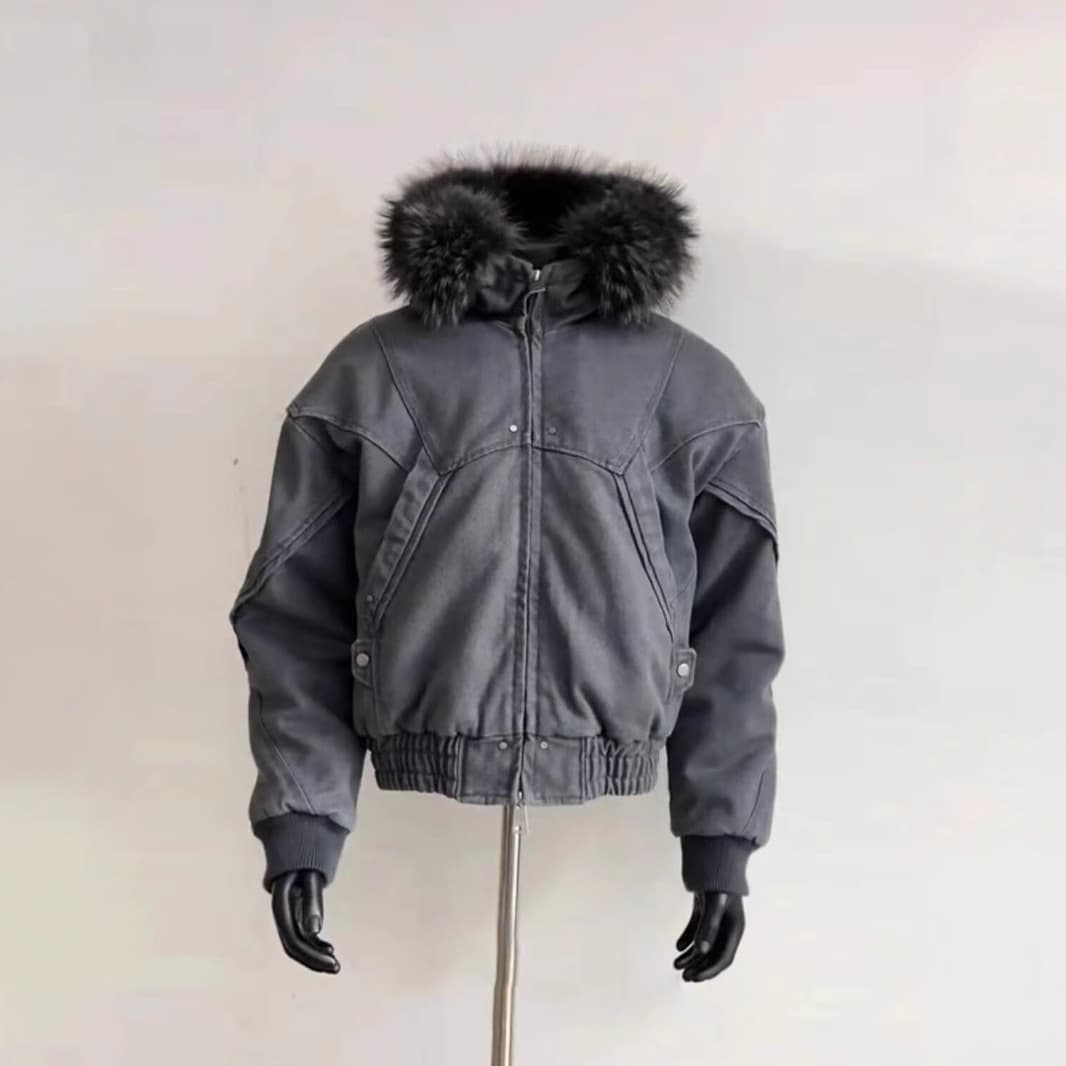 50代メンズファッション ボリュームファー付き【中綿入りショートブルゾン】