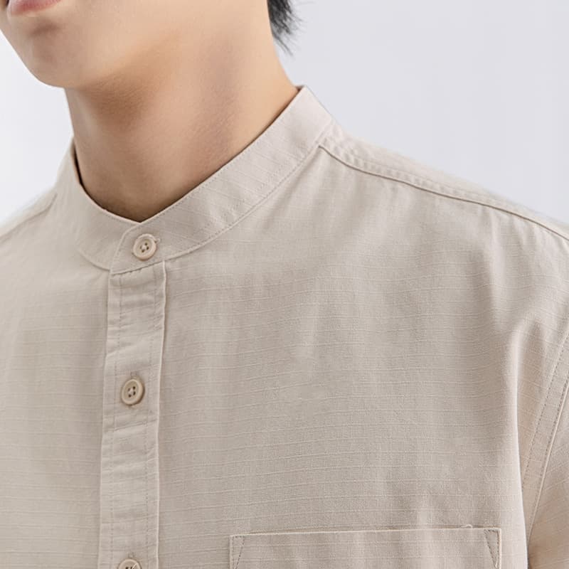 50代メンズファッション トップス コットン素材 スタンドカラー シャツ