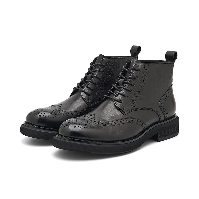 50代メンズファッション 【 本革ウイングチップ編み上げブーツ】 厚底3.5cm