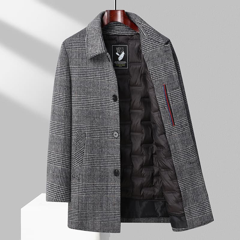 50代メンズファッション アウター 上質チェック柄中綿入り【ステンカラーコート】